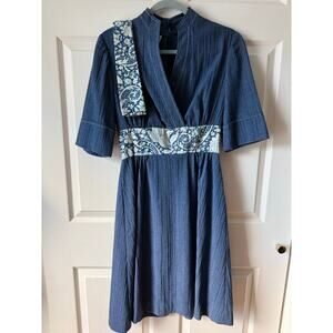 Melissa Lane Vintage 80s 90s Chambray Denim Faux Wrap Dress w Scarf Size‎ 8